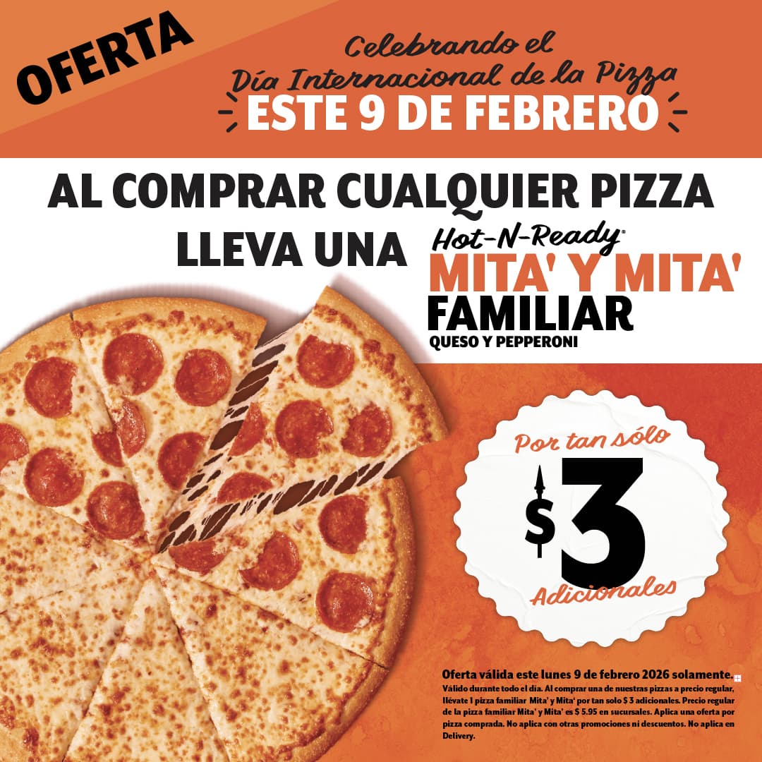 Oferta Mita' y Mita' a $3 DiaPizza